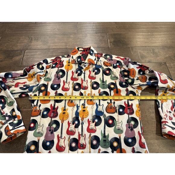 Vintage 717 Refined Mens Guitar Print Long Sleeve Button Shirt Size M MEDIUM - Picture 9 of 9